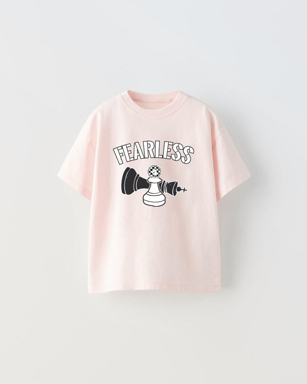 Fearless Yazılı Satranç Tasarım Baskılı Pembe Çocuk T-Shirt