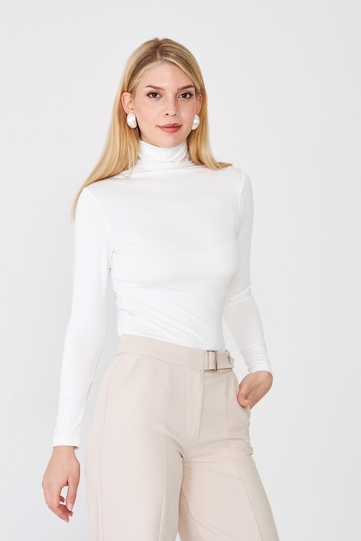 Kadın Ultra Soft Balıkçı Yaka Bluz Beyaz 