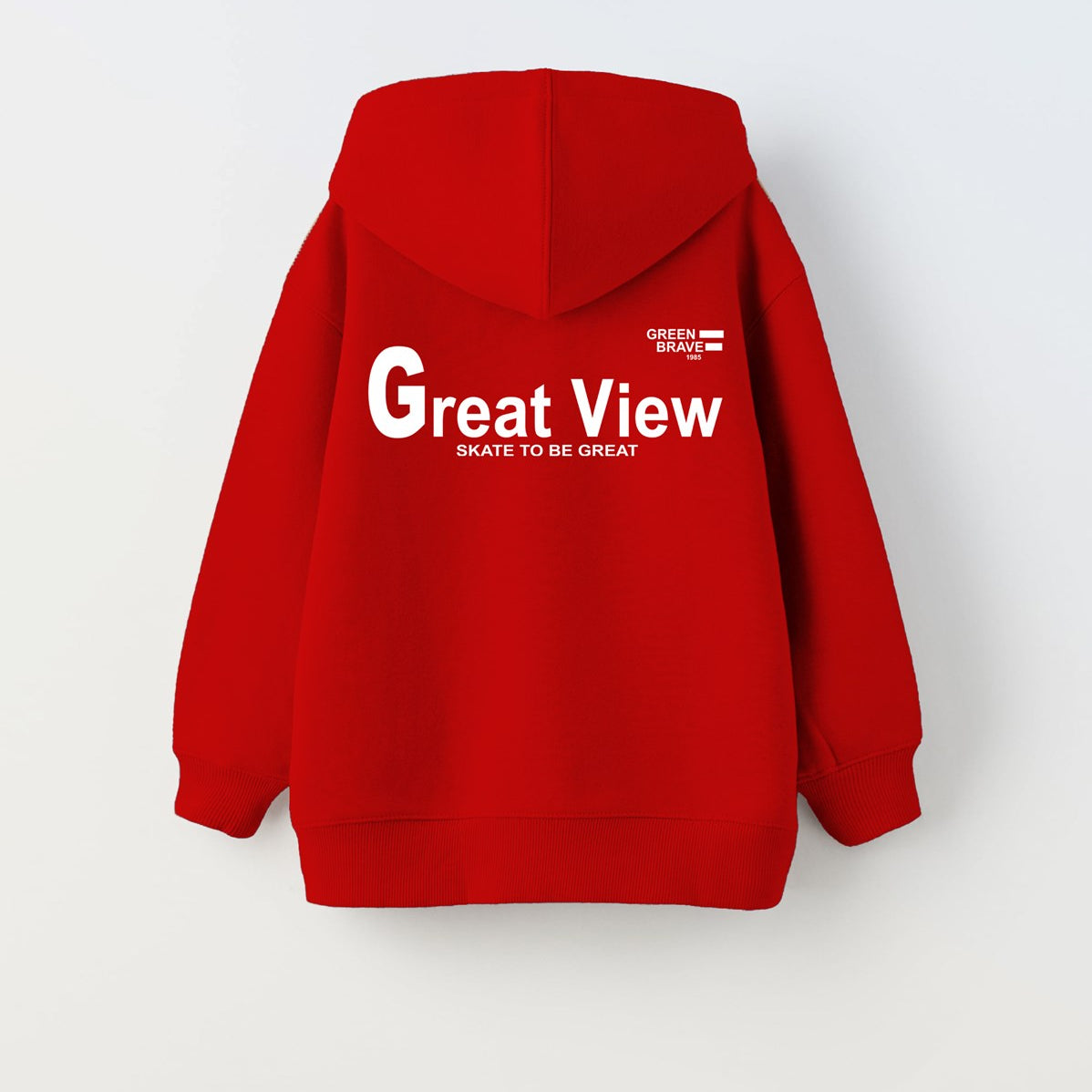 Kapüşonlu İçi Polar Great View Yazı Baskılı Kırmızı Unisex Çocuk Hoodie Sweatshirt