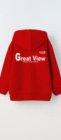Kapüşonlu İçi Polar Great View Yazı Baskılı Kırmızı Unisex Çocuk Hoodie Sweatshirt