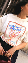 Kadın Oversize Tişört Salty&Sunkissed Baskılı Beyaz – Bisiklet Yaka, %100 Pamuk Compact Süprem 24/1