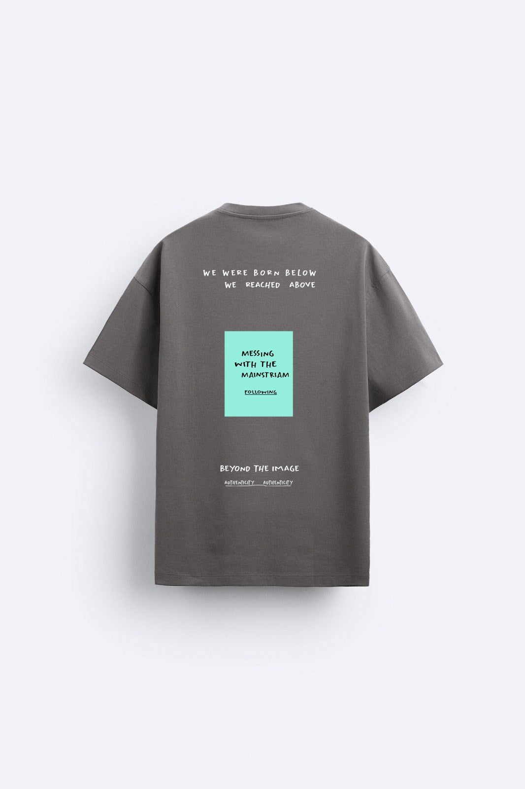 Bisiklet Yaka Unknown Desire Baskılı Oversize Füme Erkek T-shirt