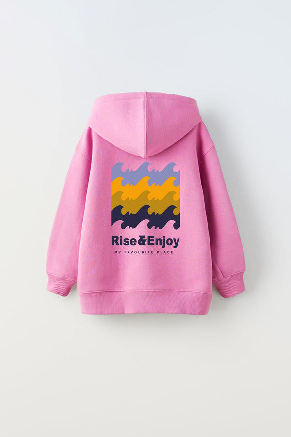 Kapüşonlu İçi Polar Rise And Enjoy Baskılı Pembe Unisex Çocuk Hoodie Sweatshirt