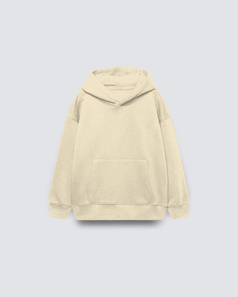 Bej Basic Çocuk Kapüşonlu Kanguru Cep Detaylı İçi Polar Oversize Sweatshirt