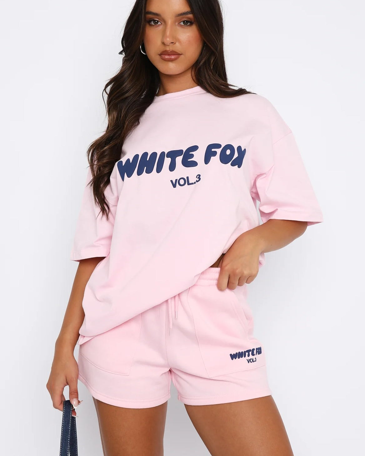 White Fox Kadın Açık Pembe Vol 3 Yazılı Offstage Şort Tişört Alt Üst Takım