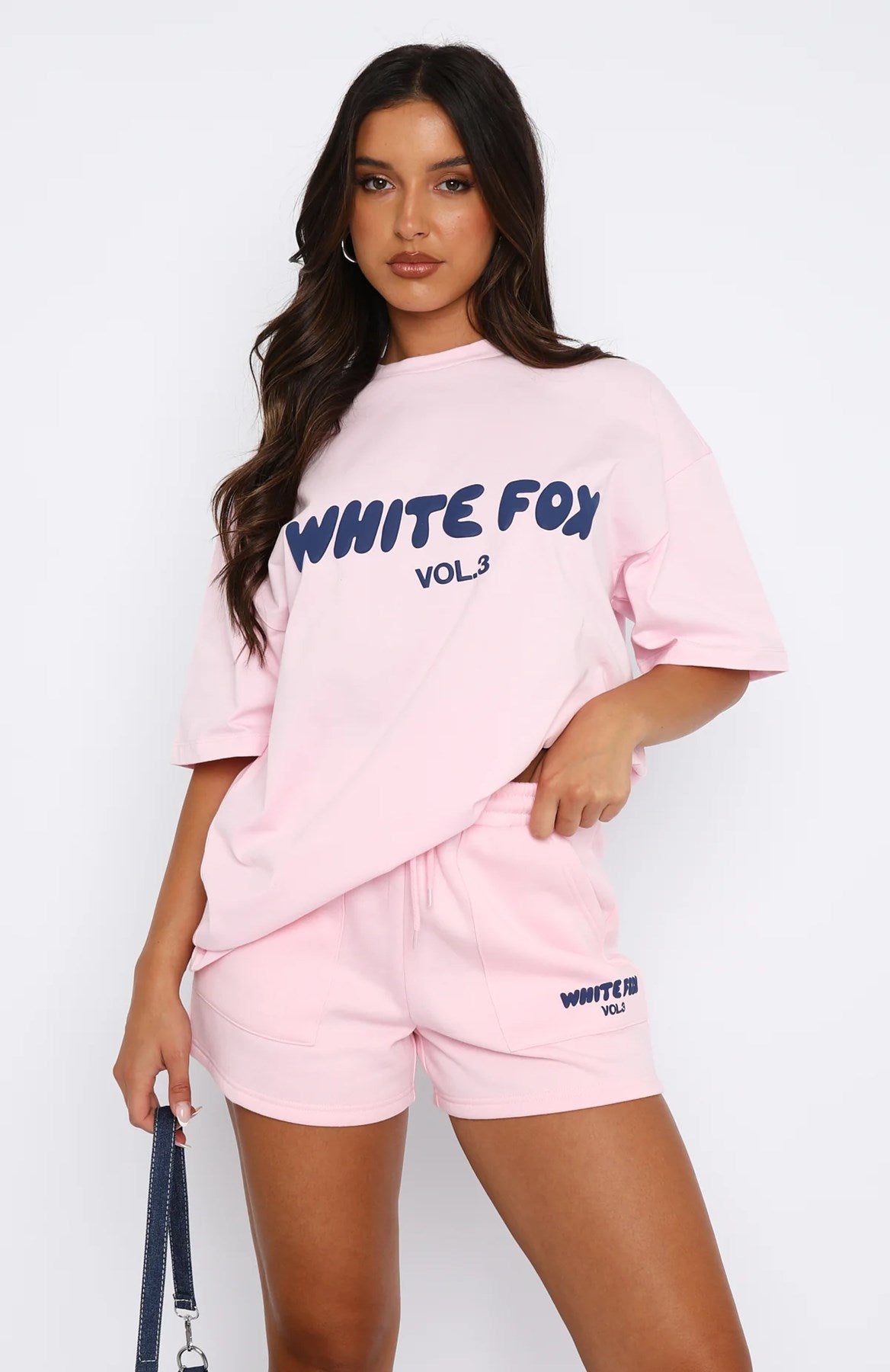 White Fox Kadın Açık Pembe Vol 3 Yazılı Offstage Şort Tişört Alt Üst Takım