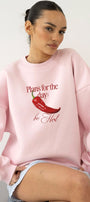 Kadın Oversize Sweatshirt Be Hot Baskılı Pembe – Bisiklet Yaka, 3 İplik Şardonlu Polar