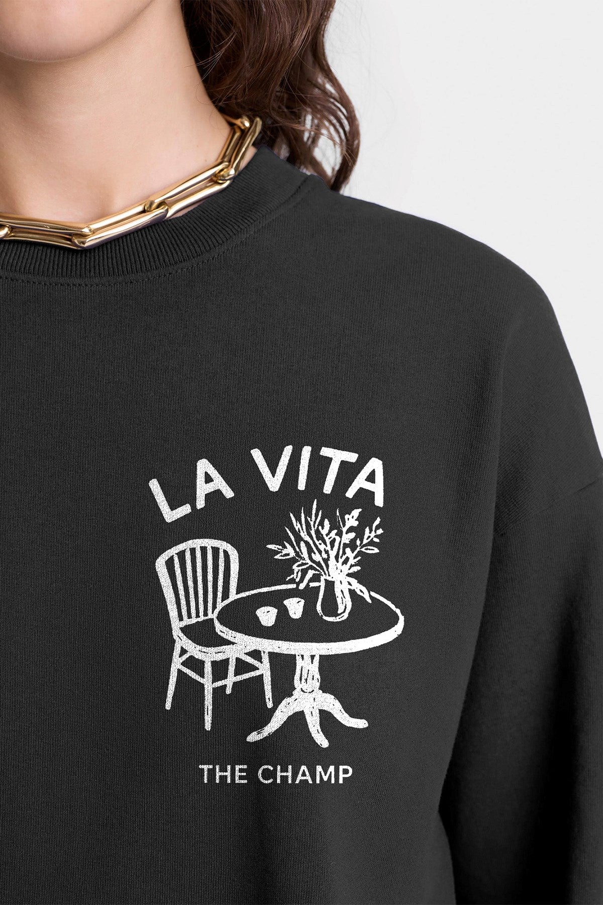 Kadın Oversize Sweatshirt Dolce Casa Baskılı Füme Konsept – Bisiklet Yaka, 3 İplik Şardonlu Polar