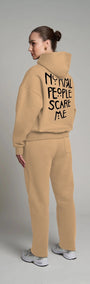 Kapüşonlu İçi Polar Normal People Scare Me Baskılı Bej Unisex Hoodie Sweatshirt