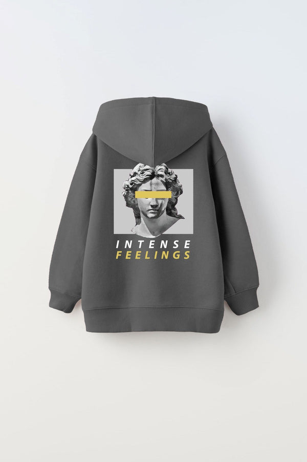 Kapüşonlu İçi Polar Intense Feelings Baskılı Füme Unisex Çocuk Hoodie  Sweatshirt