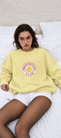 Kadın Oversize Sweatshirt Elbise Bad Club Baskılı Sarı – Bisiklet Yaka, 3 İplik Şardonlu Polar