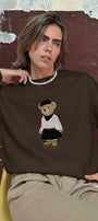 Kadın Oversize Sweatshirt Ballerina Bear Baskılı Kahverengi – Bisiklet Yaka, 3 İplik Şardonlu Polar