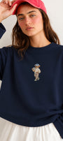 Kadın Relaxed Fit Sweatshirt Coffee Bear Baskılı Lacivert – Bisiklet Yaka, 3 İplik Şardonsuz