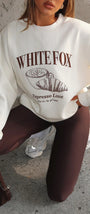White Fox Krem Kadın Espresso Love Yazılı Bisiklet Yaka Oversize Sweatshirt