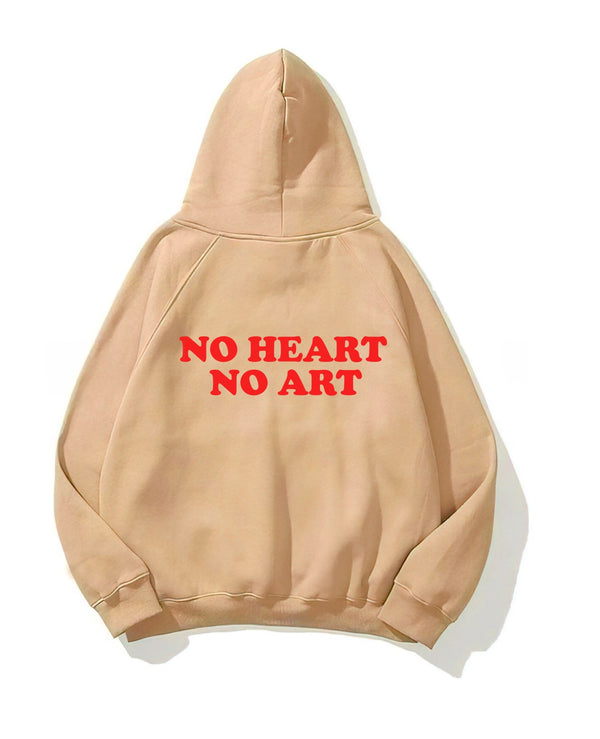 Kapüşonlu İçi Polar No Heart No Art Baskılı Bej Unisex Hoodie Sweatshirt 