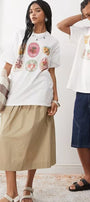 Unisex Oversize %100 Pamuk Meyve Etiketli Beyaz Tişört  Reclaimed Vintage Stil