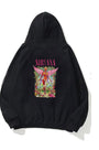 Kapüşonlu İçi Polar Pembe Nirvana Baskılı Siyah Unisex Hoodie Sweatshirt