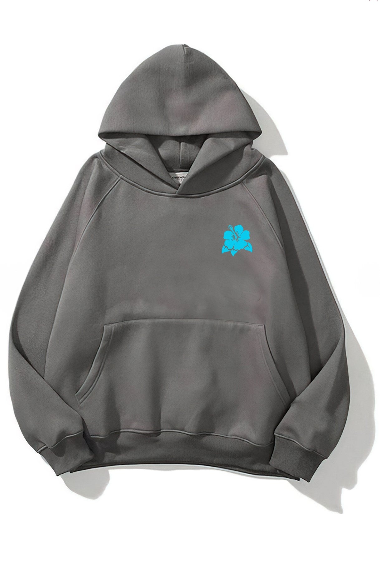 Kapüşonlu İçi Polar Hawaii Baskılı Füme Unisex Oversize Hoodie Sweatshirt