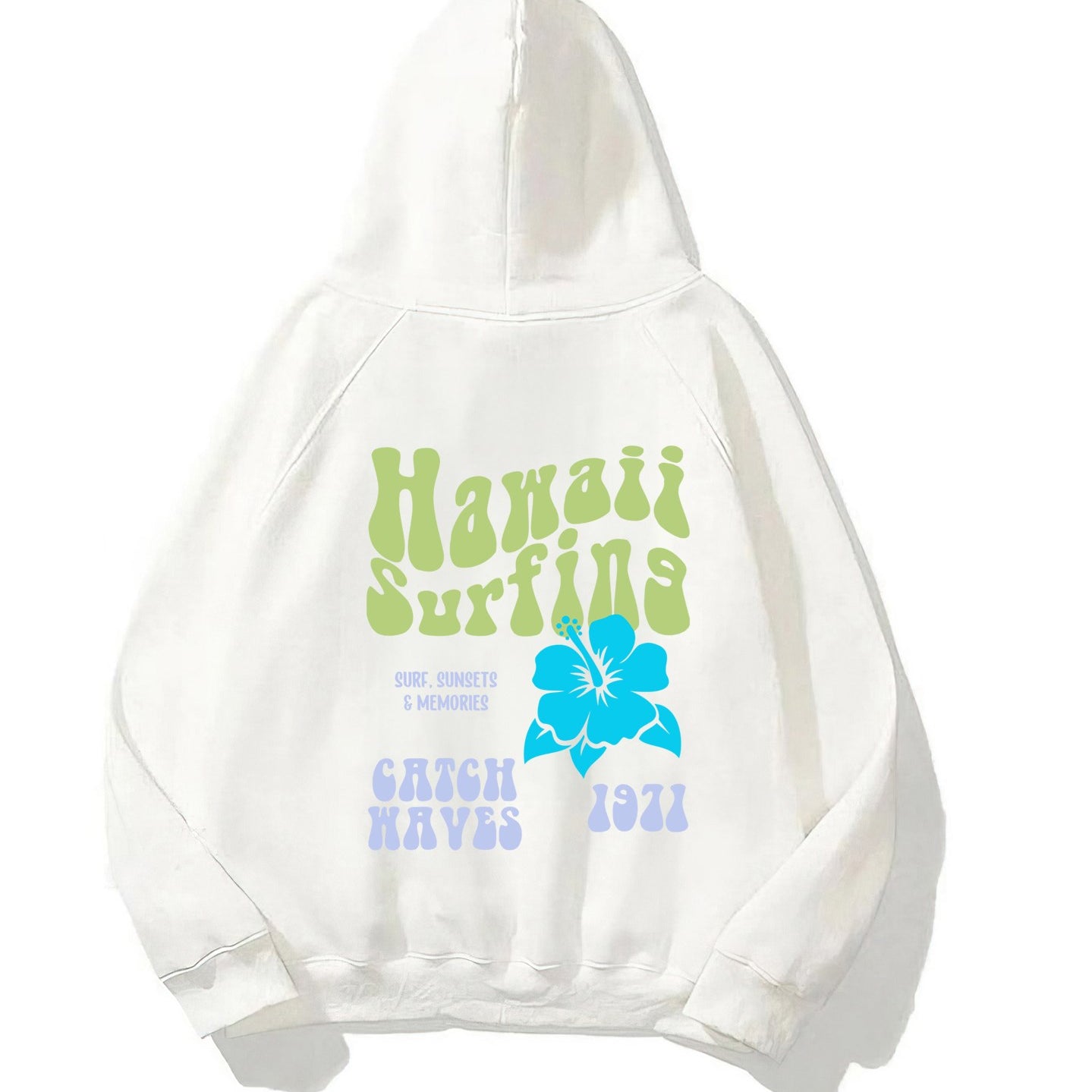 Kapüşonlu İçi Polar Hawaii Baskılı Beyaz Unisex Oversize Hoodie Sweatshirt