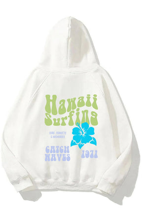 Kapüşonlu İçi Polar Hawaii Baskılı Beyaz Unisex Oversize Hoodie Sweatshirt