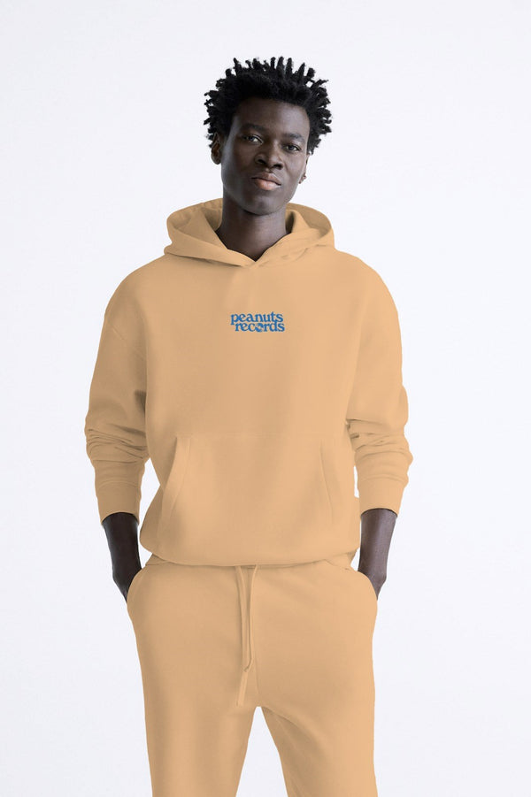 Kapüşonlu İçi Polar Peanuts Yazılı Snoopy Desen Baskılı Bej Oversize Hoodie Sweatshirt