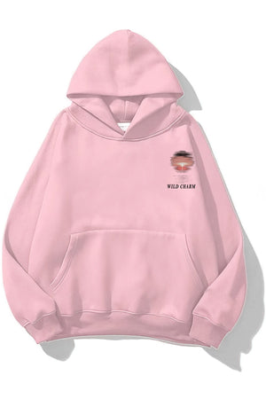 Kapüşonlu İçi Polar Wıld Charm Baskılı Pembe Unisex Hoodie Sweatshirt