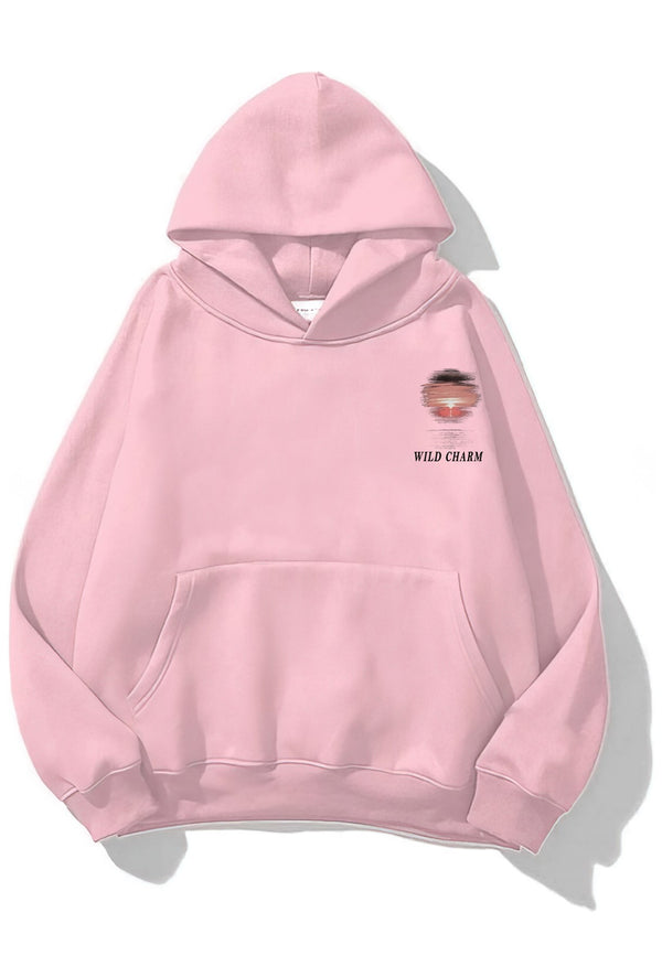 Kapüşonlu İçi Polar Wıld Charm Baskılı Pembe Unisex Hoodie Sweatshirt