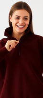 Unisex Oversize Eşofman Takımı Basic Bordo – Fermuarlı Dik Yaka, Lastikli Paça, 3 İplik Şardonlu Polar