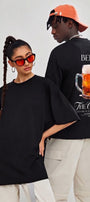 Unisex Oversize Tişört BEER Baskılı Siyah – Bisiklet Yaka, Rahat Kalıp, %100 Pamuk