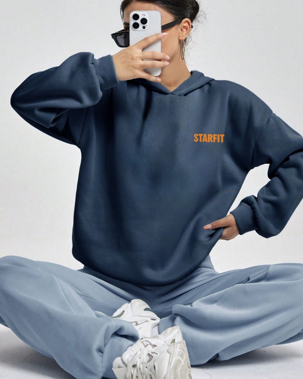 Marine Oversize Hoodie Marine – 3 İplik Şardonlu, Kapüşonlu Kanguru Cepli, Sırt Tam Portakal Baskı