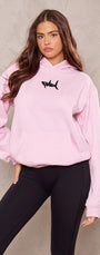 Kapüşonlu İçi Polar Shark Baskılı Pembe Oversize Hoodie Sweatshirt