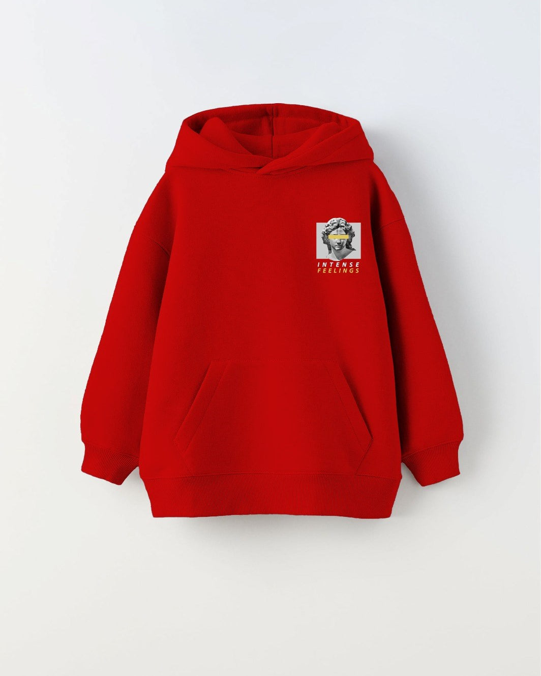 Kapüşonlu İçi Polar Intense Feelings Baskılı Kırmızı Unisex Çocuk Hoodie Sweatshirt