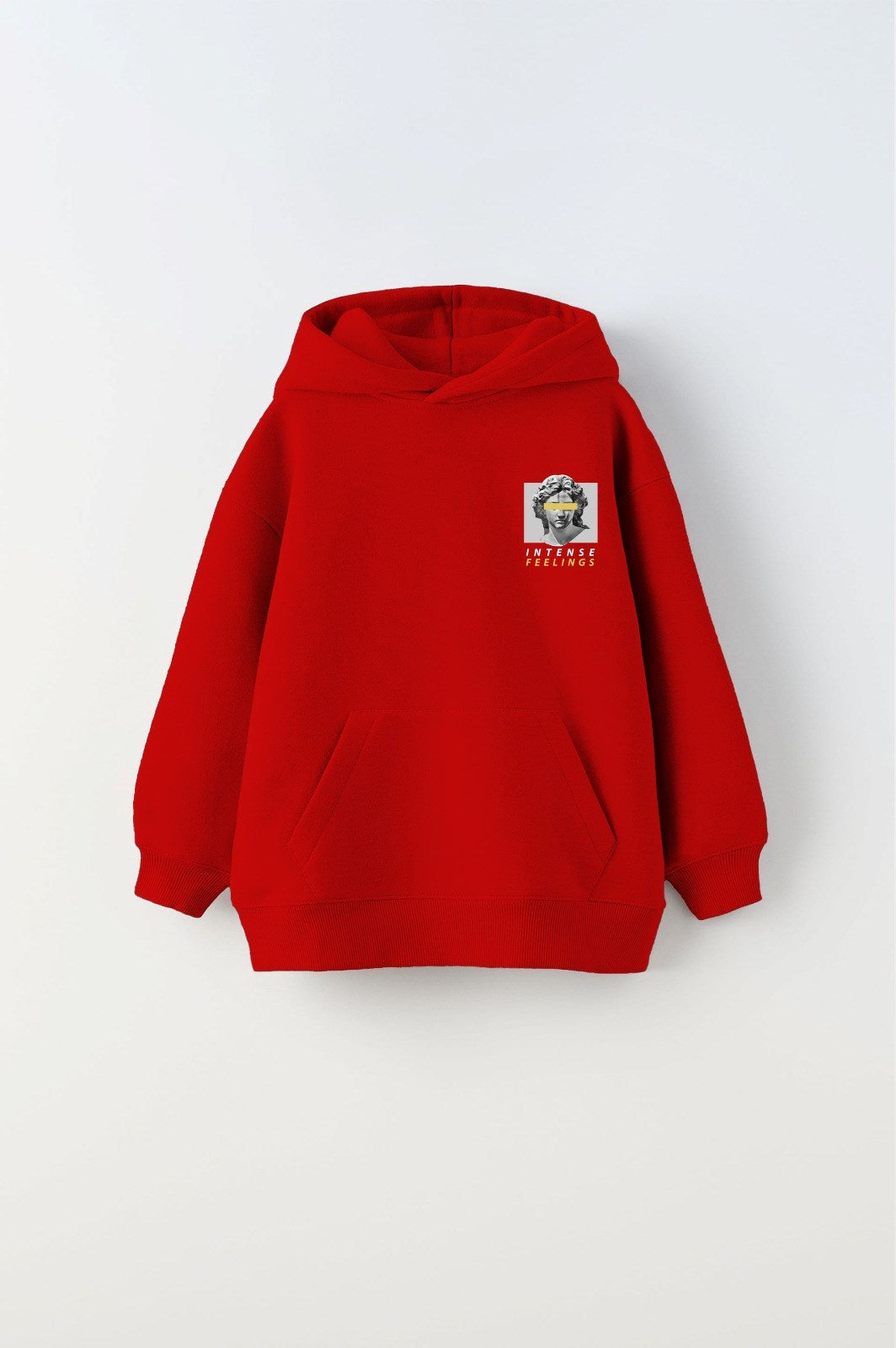 Kapüşonlu İçi Polar Intense Feelings Baskılı Kırmızı Unisex Çocuk Hoodie Sweatshirt