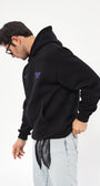 Kapüşonlu İçi Polar Eighty Five Yazı Baskılı Siyah Oversize Hoodie Sweatshirt