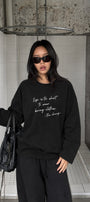 Kadın Relaxed Fit Sweatshirt Life Is Too Short Baskılı Siyah – Bisiklet Yaka, 3 İplik Şardonsuz
