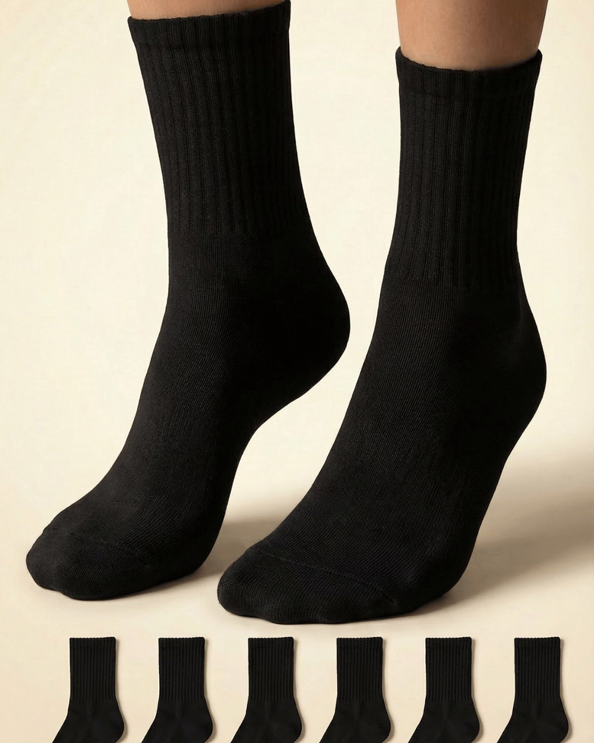 Unisex Düz Siyah Uzun Çorap Sade – Nefes Alan Pamuklu, Koku Oluşumunu Azaltmaya Yardımcı 6’lI Paket