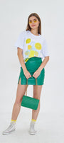 Kadın Limon Baskılı Lila Oversize Yazlık Tişört Squeeze The Day Beyaz