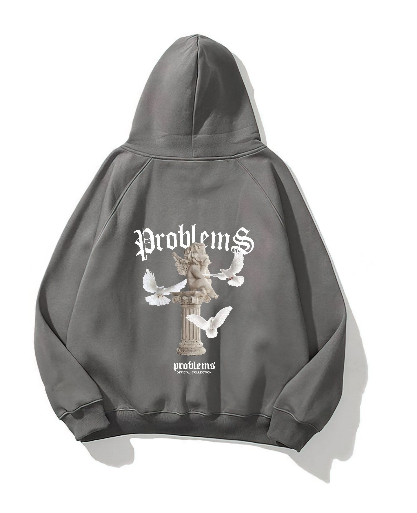 Kapüşonlu İçi Polar Problems Yazılı Heykel Baskılı Füme Unisex Hoodie Sweatshirt