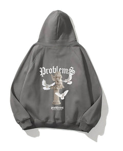 Kapüşonlu İçi Polar Problems Yazılı Heykel Baskılı Füme Unisex Hoodie Sweatshirt