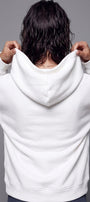 Kadın Oversize Hoodie Geyik Nakışlı Beyaz – Kapüşonlu, Kanguru Cepli, 3 İplik Şardonlu Polar