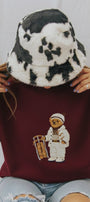 Kadın Oversize Sweatshirt Quiet Club 3D Baskılı Bordo – Bisiklet Yaka, 3 İplik Şardonlu Polar