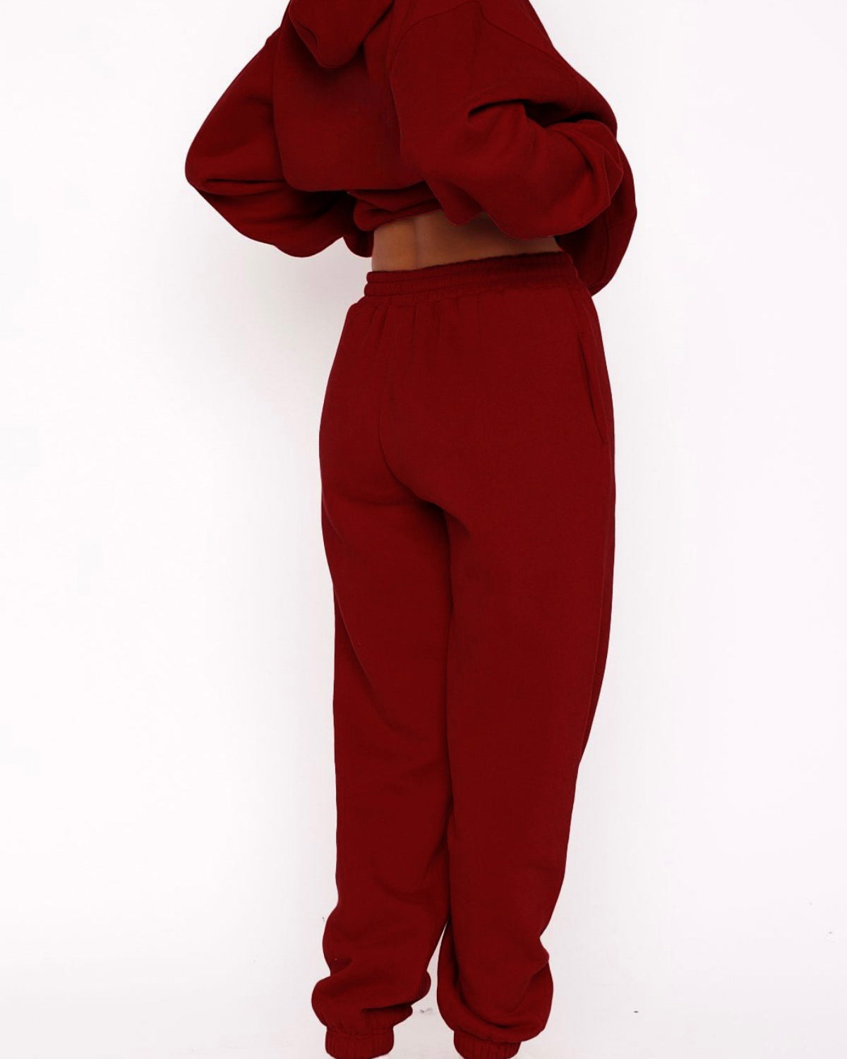  Oversize Unisex Eşofman Takımı Bordo – Basic, 3 İplik Şardonlu Polar; Kapüşonlu Üst, Lastikli Alt