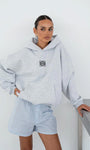 Gri Melanj Unisex Yüksek Baskılı Kapüşonlu Kanguru Cepli Oversize Hoodie