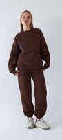 Unisex Oversize Eşofman Takımı Basic Kahverengi – Bisiklet Yaka, Lastikli Paça, 3 İplik Polar
