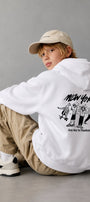 Erkek Çocuk Oversize Hoodie Sweatshirt DAY IN NYC Baskılı Beyaz – Kapüşonlu, Cepli, 3 İplik Polar