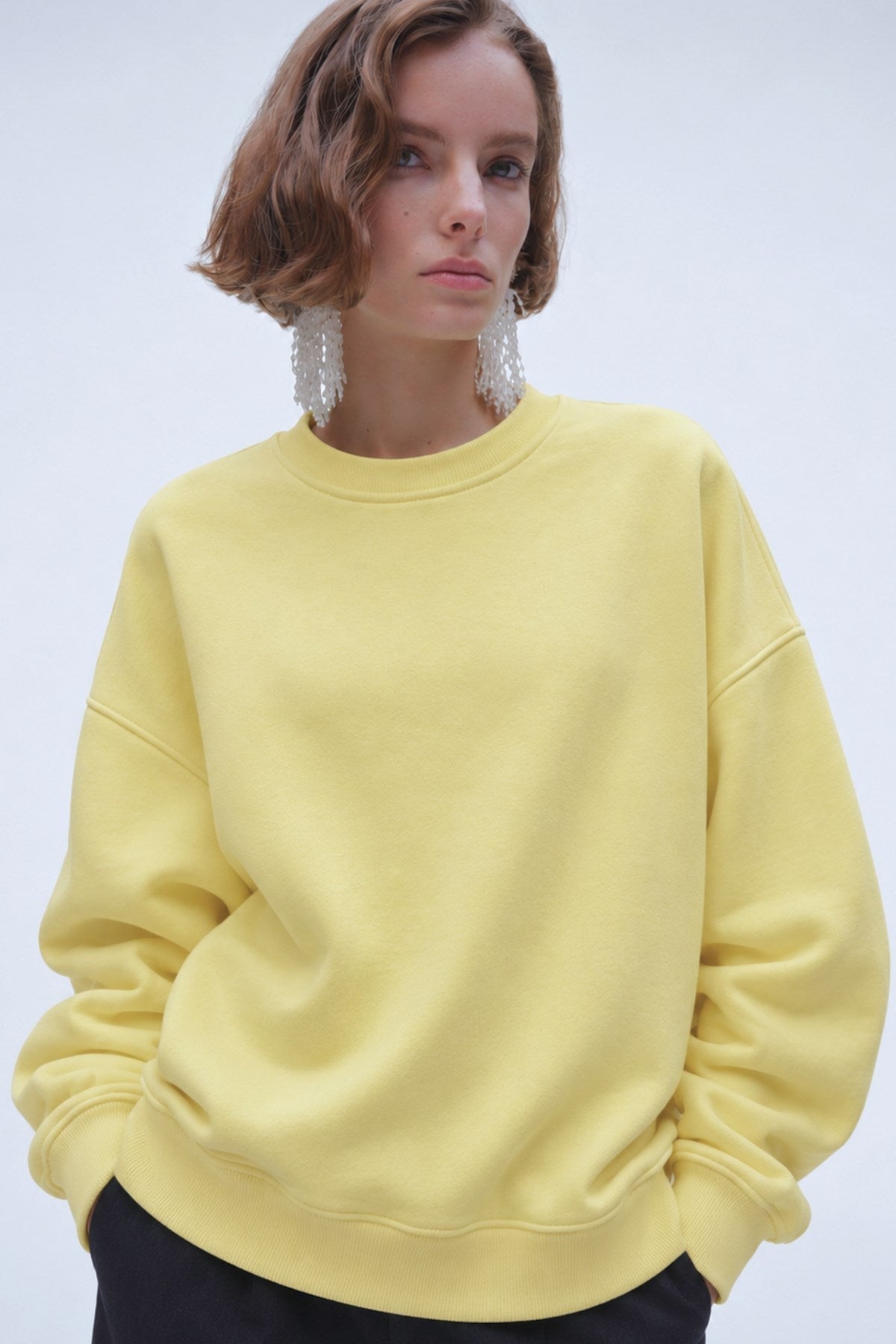 Kadın Oversize Sweatshirt Paradise Varsity Kabartma Baskılı Sarı – Bisiklet Yaka, 3 İplik Şardonlu Polar