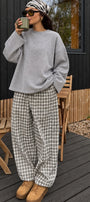 Kadın Relaxed Fit Sweatshirt Basic Gri Melanj – Bisiklet Yaka, 3 İplik Şardonsuz, Düşük Omuz