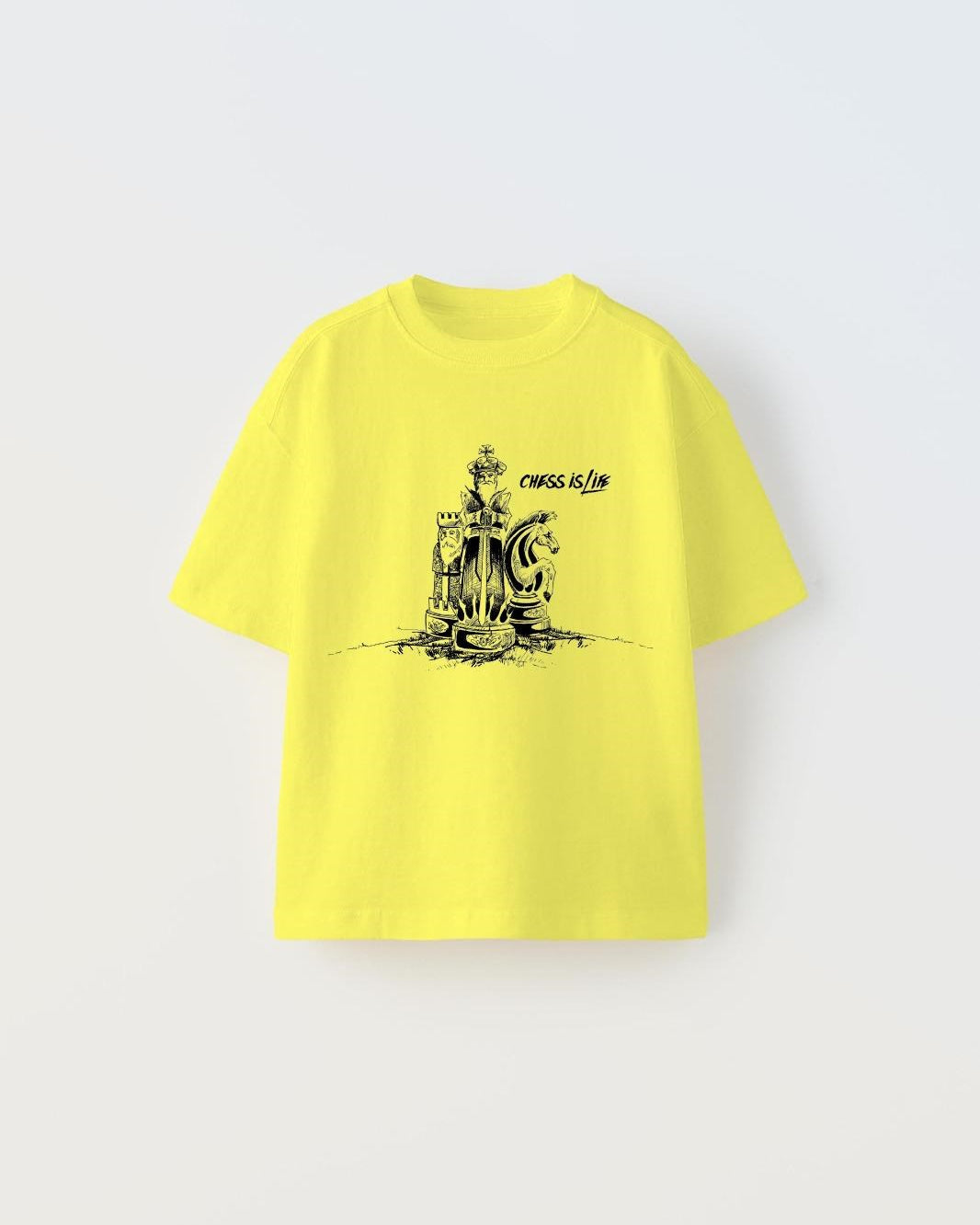 Chess is Life Yazılı Satranç Tasarım Baskılı Sarı Çocuk T-Shirt