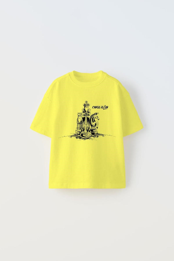 Chess is Life Yazılı Satranç Tasarım Baskılı Sarı Çocuk T-Shirt