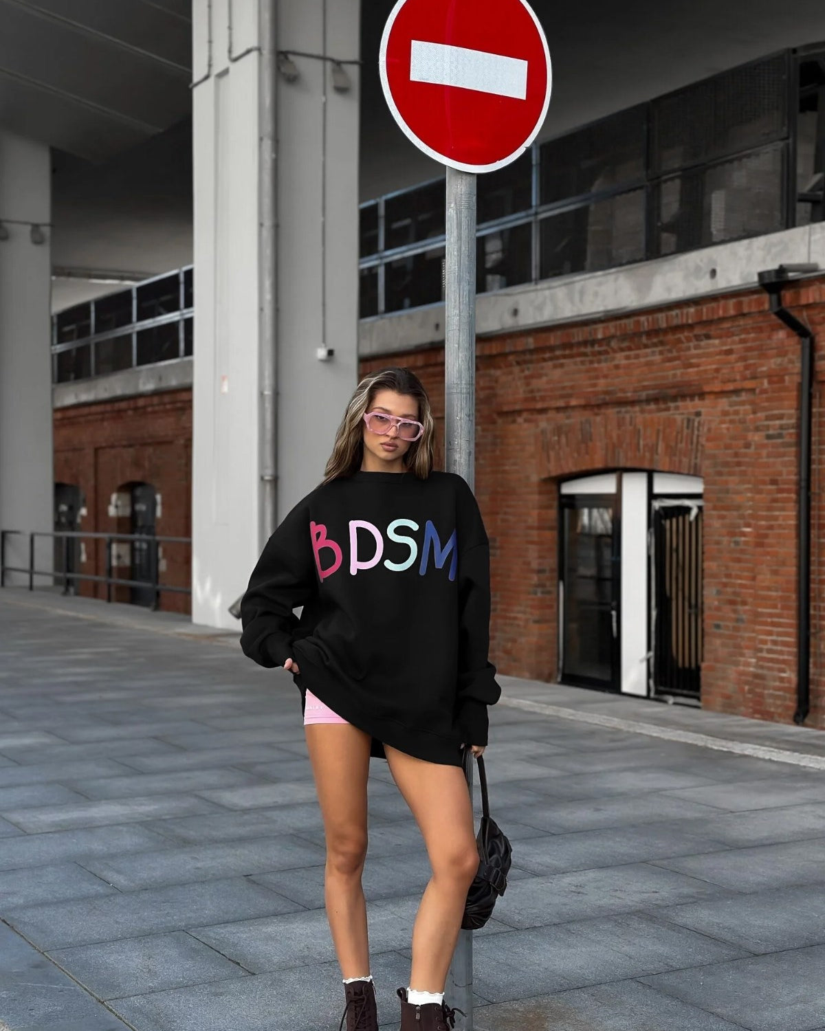 Kadın Oversize Sweatshirt Elbise Color Pop Baskılı Siyah – Bisiklet Yaka, 3 İplik Şardonlu Polar
